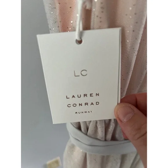 NWT Lauren Conrad Runway Midi Tulle Illusion Dress in Silver and Cream‎ Size 6 - Picture 9 of 12